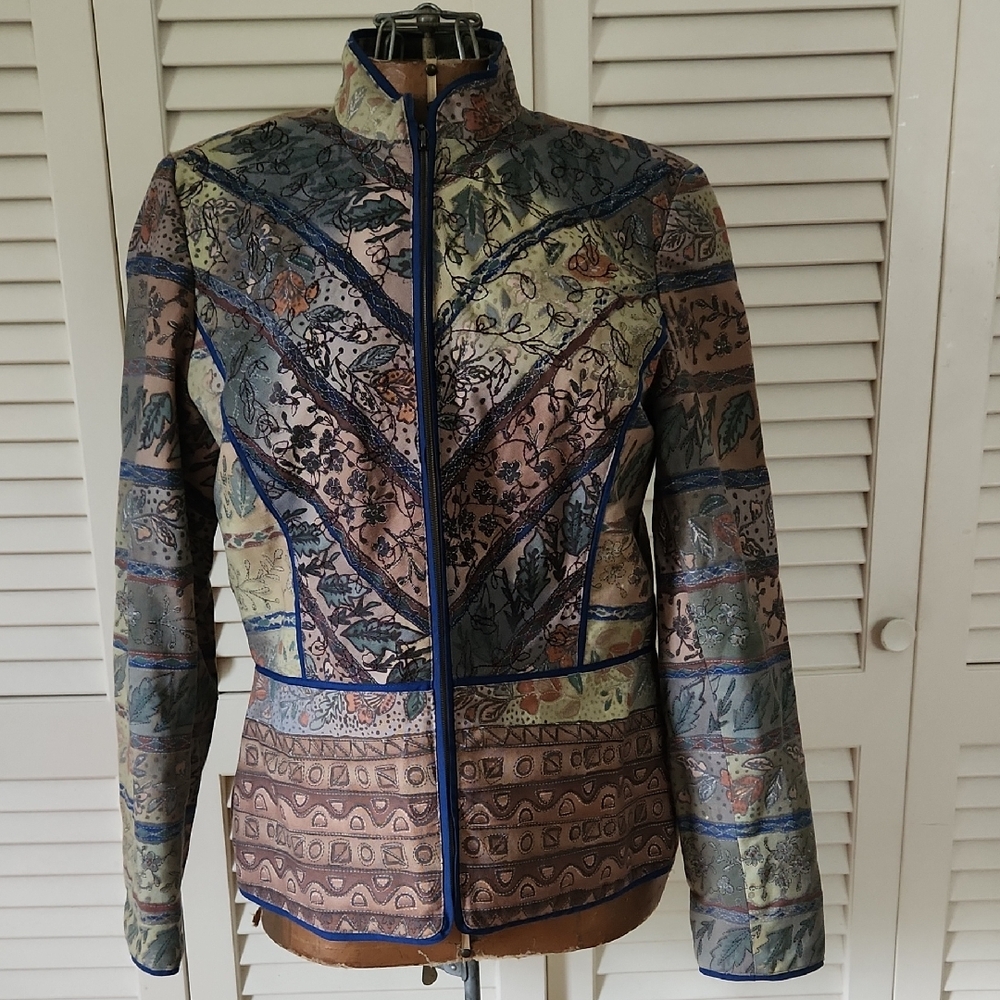 Coldwater Creek Multicolor Patterned Floral Jacket With Embroidery